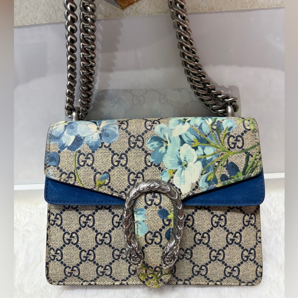 GUCCI-421970 204991 Dionysus Blue GG Blooms Coated Canvas Shoulder Bag